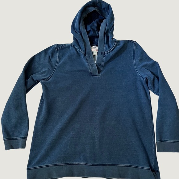 Lands' End Tops - Lands' End Serious Sweats Hoodie Blue Henley Button Front Pullover L 14-16